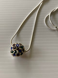 Rhinestone Blue & black Stone Round Pendant Short Necklace Snake Chain Silver