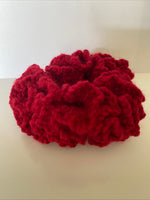 Hair Scrunchie Crochet Handmade Elastised Full Ruffled Deep Red Christmas Festive