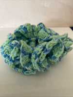 Hair Scrunchie Crochet Handmade Elastised Full Ruffled Blue & Green Mix