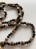 Long Strand part wooden Brown & Black  Bead  Necklace slide over  No Clasp