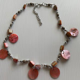 Silver Tone & Pink Coral Coloured Beads Discs Extension Chain short Necklace