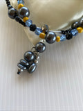 Double Strand Beaded Bracelet Handmade Silver Plate Grey Black Blue tones