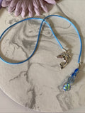 Beaded & Silk Cord Book Mark Book Thong Blue tones Dolphin charm with Blue & Flora lLampwork Bead