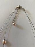 Floating  Glass Pearl Pale Pink Triple Strand Necklace Adjustable Length Gift