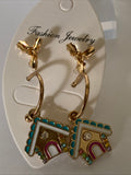 Christmas Twin Set Holly Studs House Hoop Earrings Pierced Gold Plate  Festive