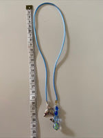 Beaded & Silk Cord Book Mark Book Thong Blue tones Dolphin charm with Blue & Flora lLampwork Bead