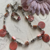 Silver Tone & Pink Coral Coloured Beads Discs Extension Chain short Necklace