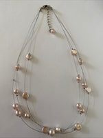 Floating  Glass Pearl Pale Pink Triple Strand Necklace Adjustable Length Gift