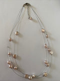 Floating  Glass Pearl Pale Pink Triple Strand Necklace Adjustable Length Gift