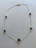 Short Choker Length Silver Chain Purple Pearl float Necklace