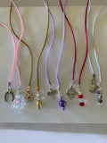 Beaded Silk Cord BookMark Book Thong Flower Charm Gold White Clear Bead Gift