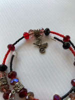 Memory Wire Slide on Beaded & Charm Bracelet no clasp Red Black Silver tones