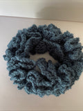 Hair Scrunchie Crochet Handmade Elastised Full Ruffled Denim Blue