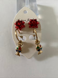 Christmas Bon Bon Twin Set Earrings Pierced Gold Plate Festive Red Bow Stud  Bonbon Hoop