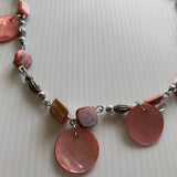 Silver Tone & Pink Coral Coloured Beads Discs Extension Chain short Necklace