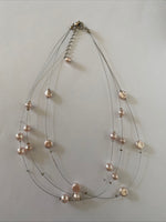 Floating  Glass Pearl Pale Pink Triple Strand Necklace Adjustable Length Gift