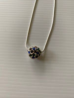 Rhinestone Blue & black Stone Round Pendant Short Necklace Snake Chain Silver