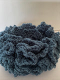 Hair Scrunchie Crochet Handmade Elastised Full Ruffled Denim Blue