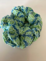 Hair Scrunchie Crochet Handmade Elastised Full Ruffled Blue & Green Mix