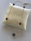 Short Choker Length Silver Chain Purple Pearl float Necklace