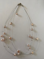 Floating  Glass Pearl Pale Pink Triple Strand Necklace Adjustable Length Gift