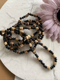 Long Strand part wooden Brown & Black  Bead  Necklace slide over  No Clasp