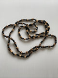 Long Strand part wooden Brown & Black  Bead  Necklace slide over  No Clasp