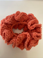 Hair Scrunchie Crochet Handmade Elastised Full Ruffled Mandarine Burnt Orange