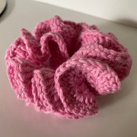 Hair Scrunchie Crochet Handmade Elastised Full Ruffled Rose Pink