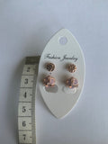 Round Rose Gold Pink  Flower shape Stud Textured Rose  Earrings Duo Set Pierced