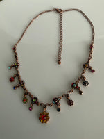 Vintage-Look Copper colour chain with Multi-Coloured Stones Necklace Adjustable