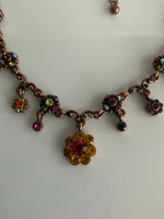 Vintage-Look Copper colour chain with Multi-Coloured Stones Necklace Adjustable