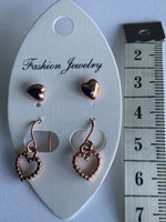 Rose GoldPlated Dangle Drop Heart with Heart Rose Stud Earrings Duo Set Pierced