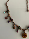 Vintage-Look Copper colour chain with Multi-Coloured Stones Necklace Adjustable