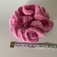 Hair Scrunchie Crochet Handmade Elastised Full Ruffled Rose Pink