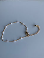 Gold Plate Fine Link & Small White Pearl Chain Bracelet Lightweight