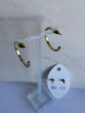 Gold Plated Fashion open-ended Hoops with Pearl Stud Earrings Duo Set Pierced