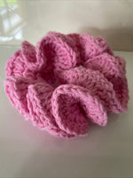 Hair Scrunchie Crochet Handmade Elastised Full Ruffled Rose Pink