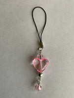 Mobile Phone Dangle Charm Pink Heart Clear Square Silver Plate Accents