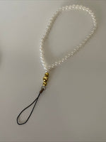 Mobile Phone Beaded Wrist Strap White Pearl Wrist Wrap Lightweight  Gold/Silver