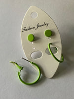 Hoop & Stud Pierced Earrings Set of 2 Apple Green Colour