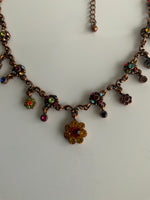 Vintage-Look Copper colour chain with Multi-Coloured Stones Necklace Adjustable