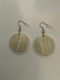 White Disc Opaque Earrings Dangles PiercedSparkly Pale Green Gold Highlights