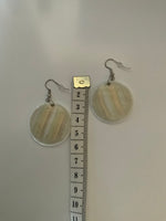 White Disc Opaque Earrings Dangles PiercedSparkly Pale Green Gold Highlights