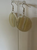 White Disc Opaque Earrings Dangles PiercedSparkly Pale Green Gold Highlights