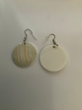 White Disc Opaque Earrings Dangles PiercedSparkly Pale Green Gold Highlights