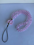 Mobile Phone Beaded Wrist Strap Pink Hearts Wrist Wrap Lightweight Handmade