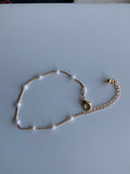 Gold Plate Fine Link & Small White Pearl Chain Bracelet Lightweight