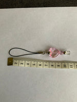 Mobile Phone Dangle Charm Pink Heart Clear Square Silver Plate Accents