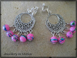 Chandelier & Pink  with Swirl Dangle Earrings